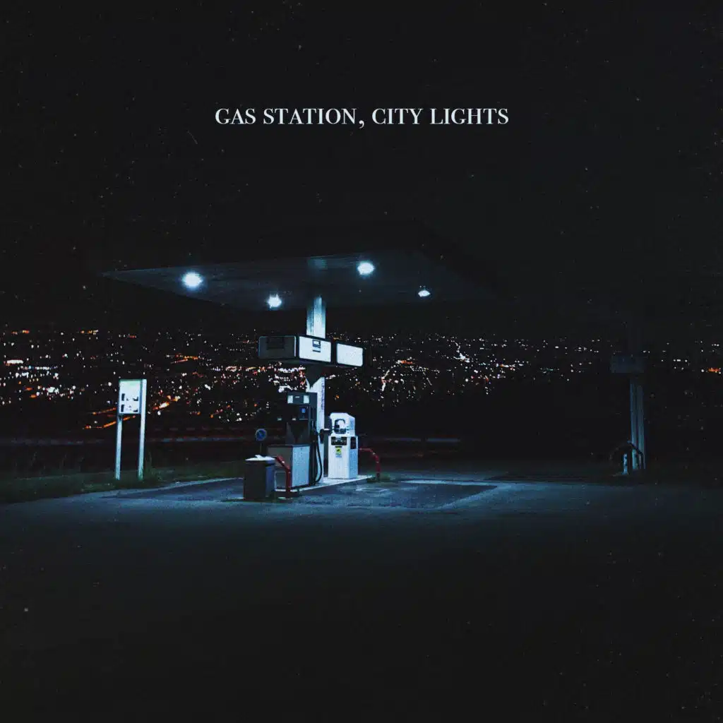 gas station, city lights