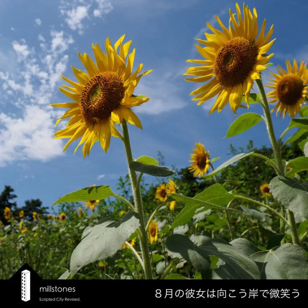 In August, she smiles on the farther side.