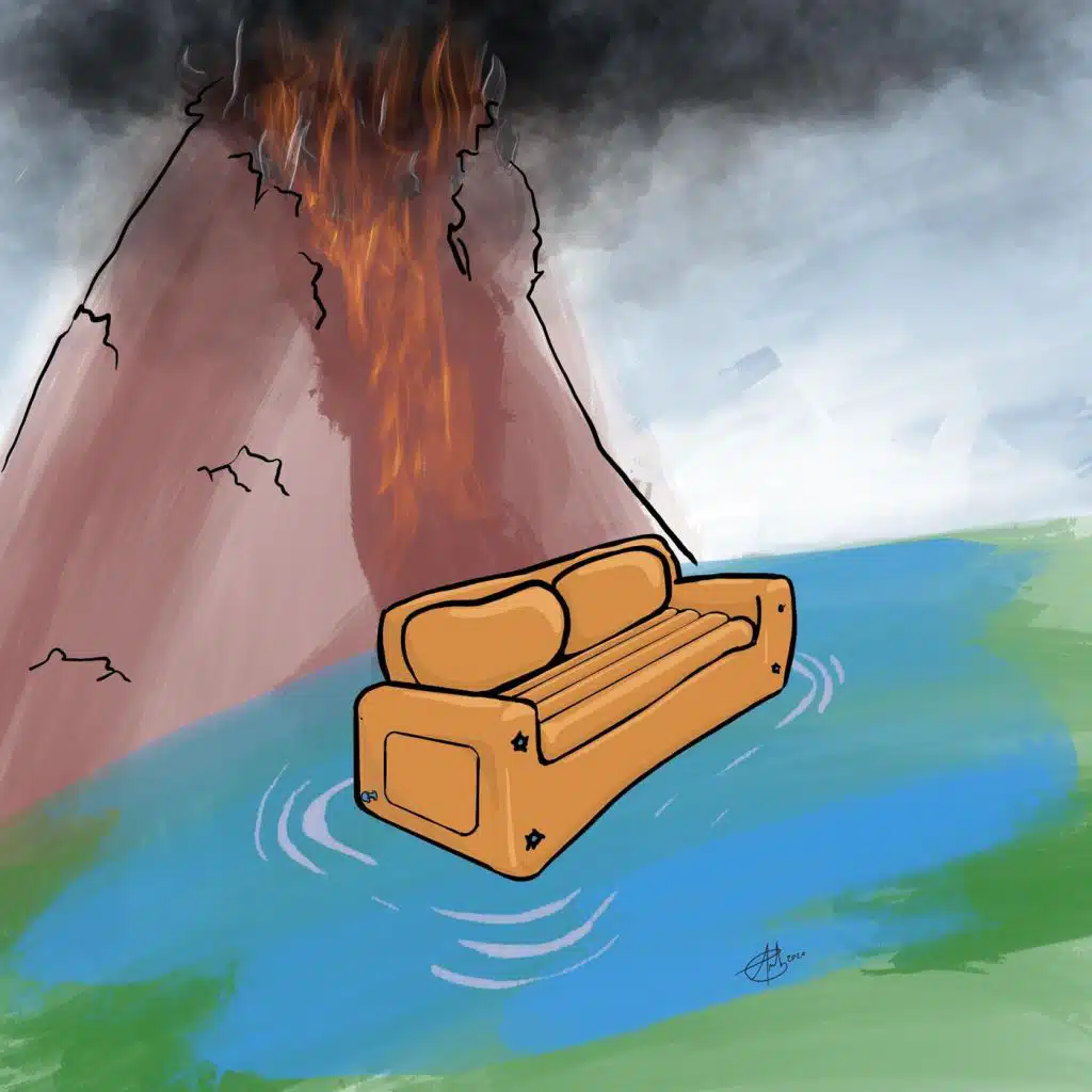 Watch It All Burn from the Lake on Our Inflatable Sofa