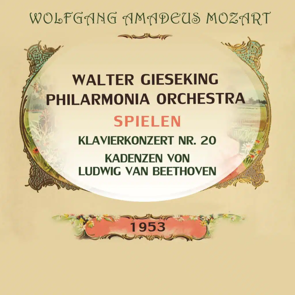 Walter Gieseking / Philarmonia Orchestra spielen: Wolfgang Amadeus Mozart: Klavierkonzert NR. 20, Kadenzen von Ludwig van Beethoven (Live)