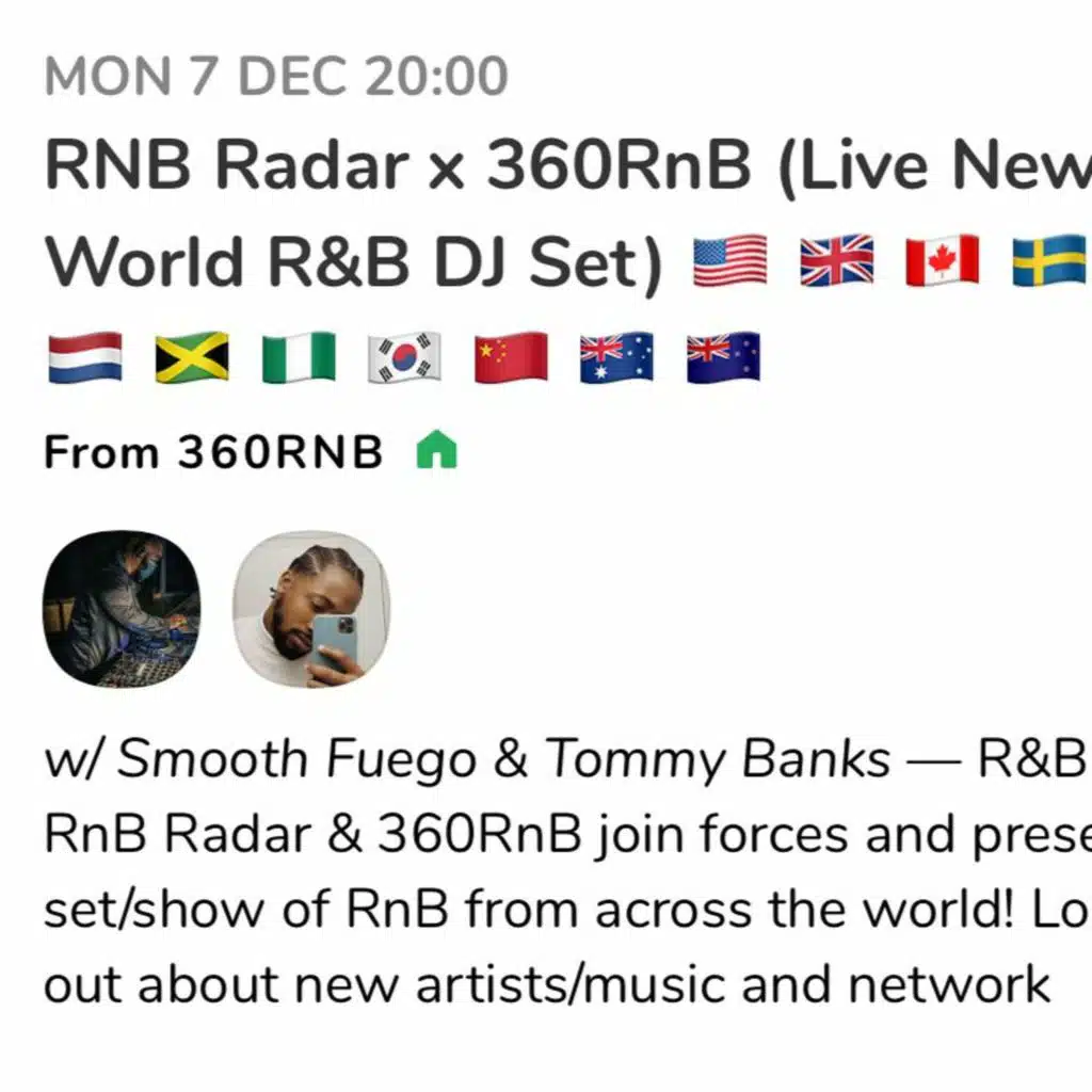 RnB Radar x 360RnB Live New World R&B DJ Set on Clubhouse December 8th