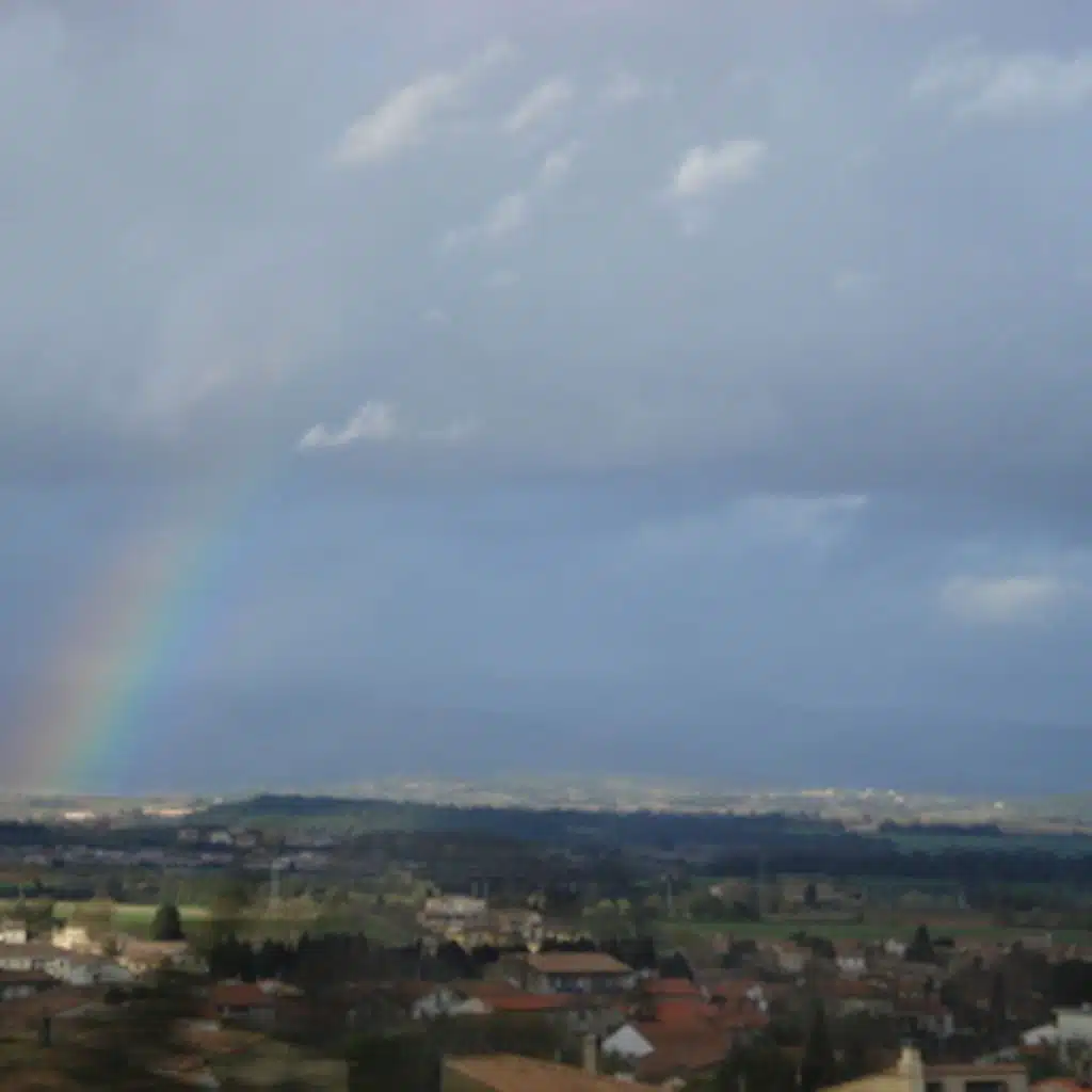 The rainbow over the cloudy Carcassonne