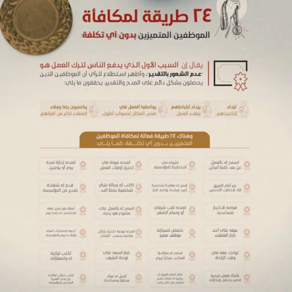 ٢٤ طريقة لمكافأة الموظفين المتميزين بدون اي تكلفة
