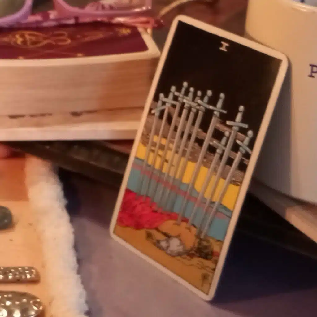 10 of Wands Reversed-Coffee Tea Tarot-S1:EP66