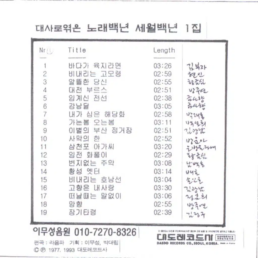 대사로 엮은 노래백년 세월백년 1집