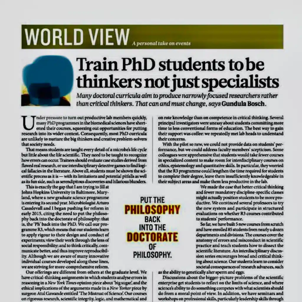 Train PHD Students to be Thinkers not just Specialists 