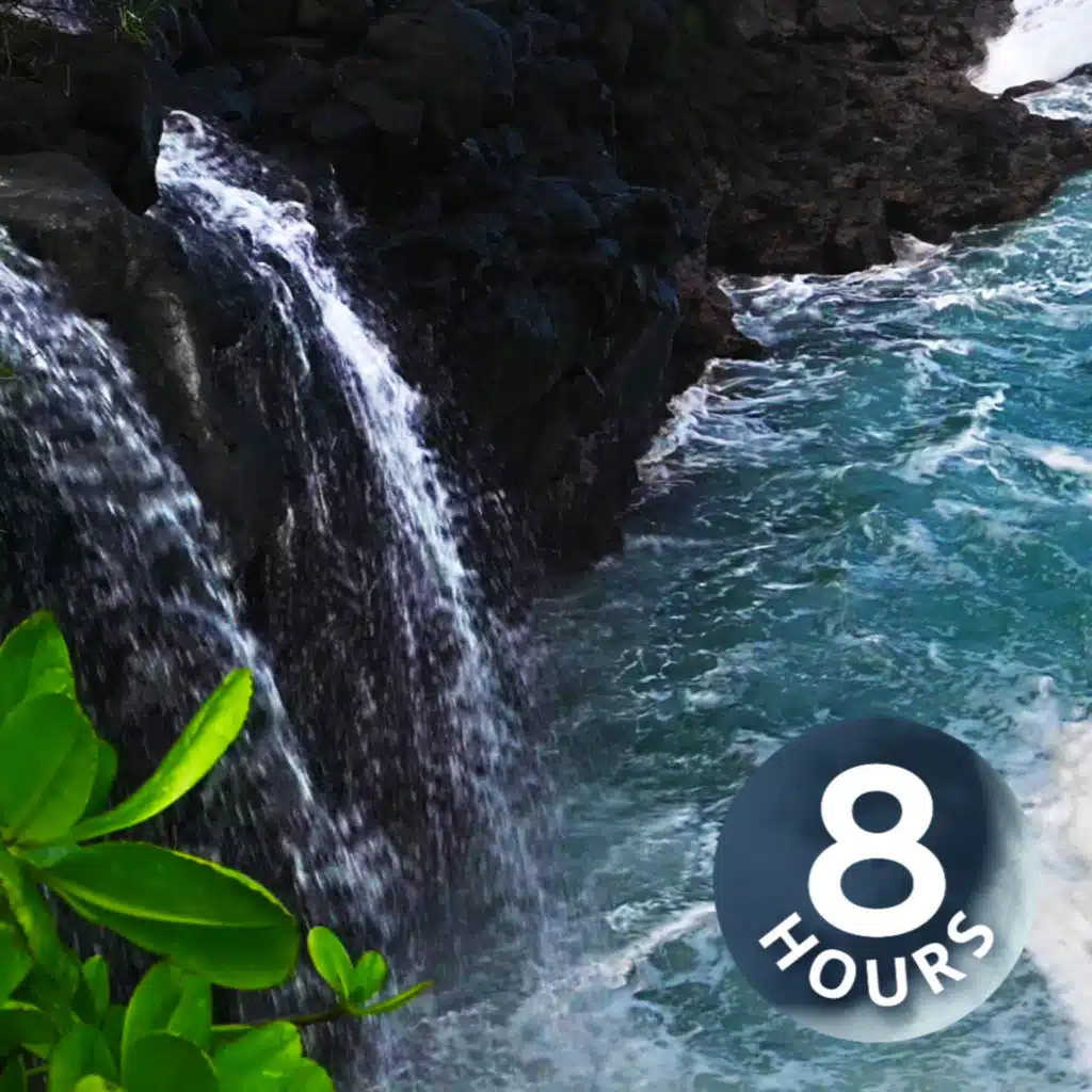 Kauai Waterfall on Ocean Waves | Hawaiian Water Sounds for Sleep & Relaxation 8 Hours