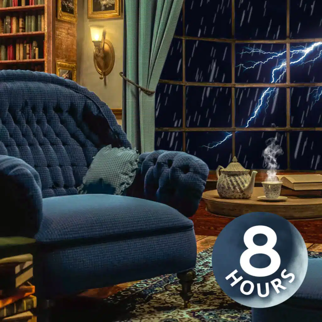 Rain & Crackling Thunder 8 Hours | Cozy Living Room Ambience