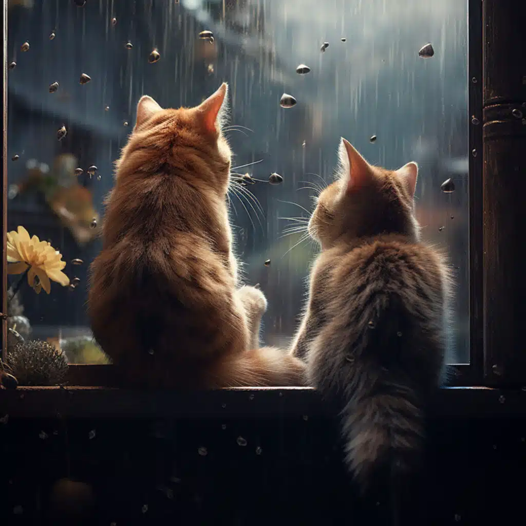 Refugio Felino Con El Piano Lluvioso En La Tranquilidad