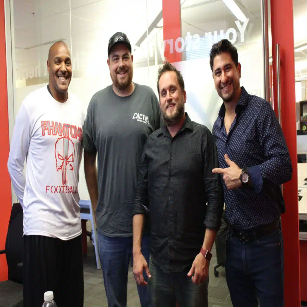 Point in Time Studios President Rami Kalla and AZCFL League Owner Matt Archer and Team Owners Derrick and Amy Parham E6