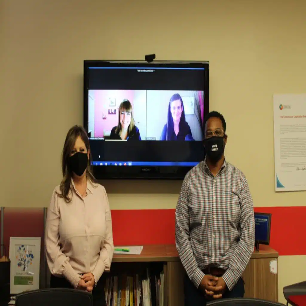 Erika Acorn with the Tempe Chamber Kelly Lorenzen with KLM Consulting and Dr. T. Greg Tucker with VIC Technology Venture Development E16