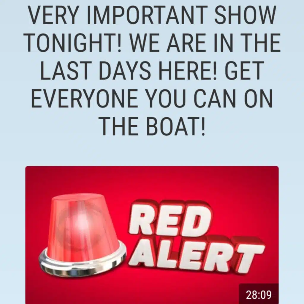VERY IMPORTANT SHOW TONIGHT! WE ARE IN THE LAST DAYS HERE! GET EVERYONE YOU CAN ON THE BOAT!