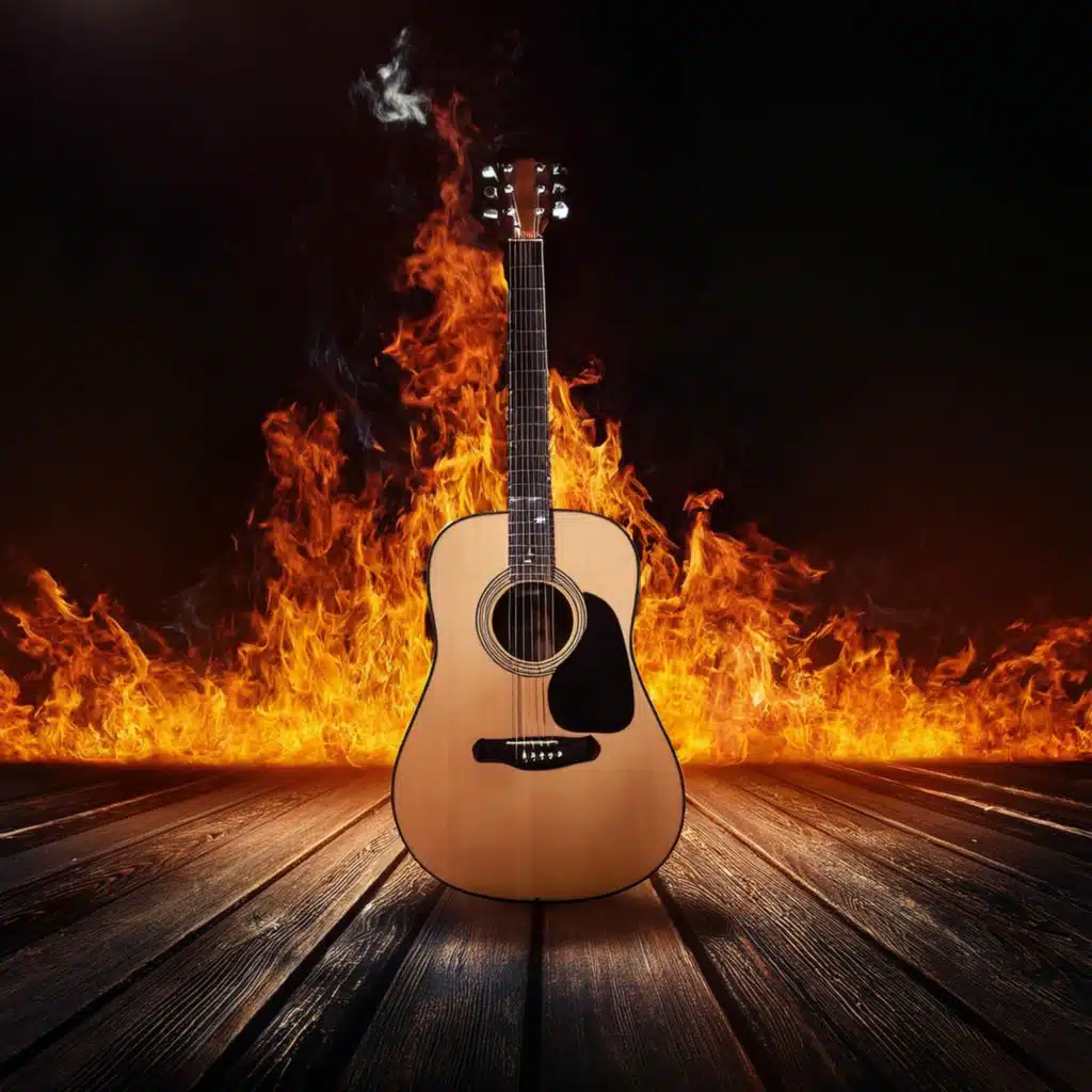 Fireside Meditation: Guitar Strums and Ember Sounds