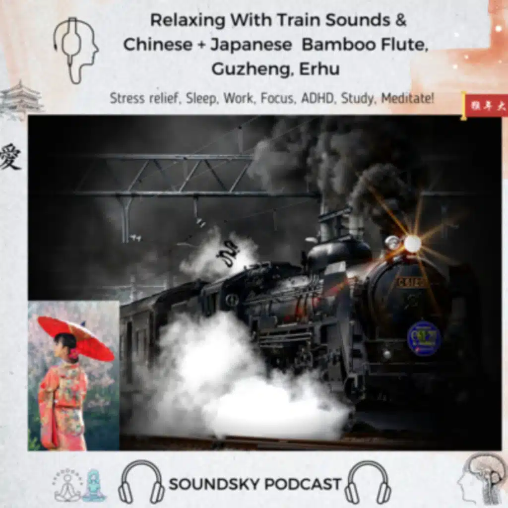 114. Relaxing Train Sounds with Chinese + Japanese Bamboo Flute - Guzheng, Erhu Soothing Collection | RWS, SoundSky