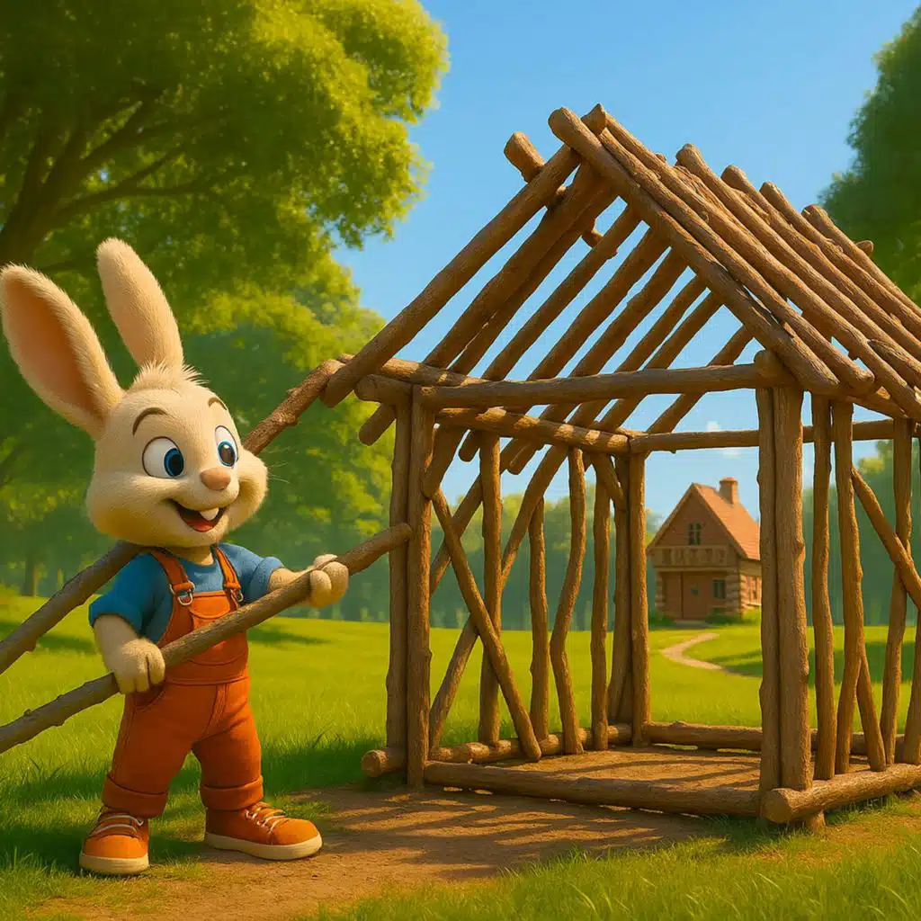 Petit Lapin construit une cabane
