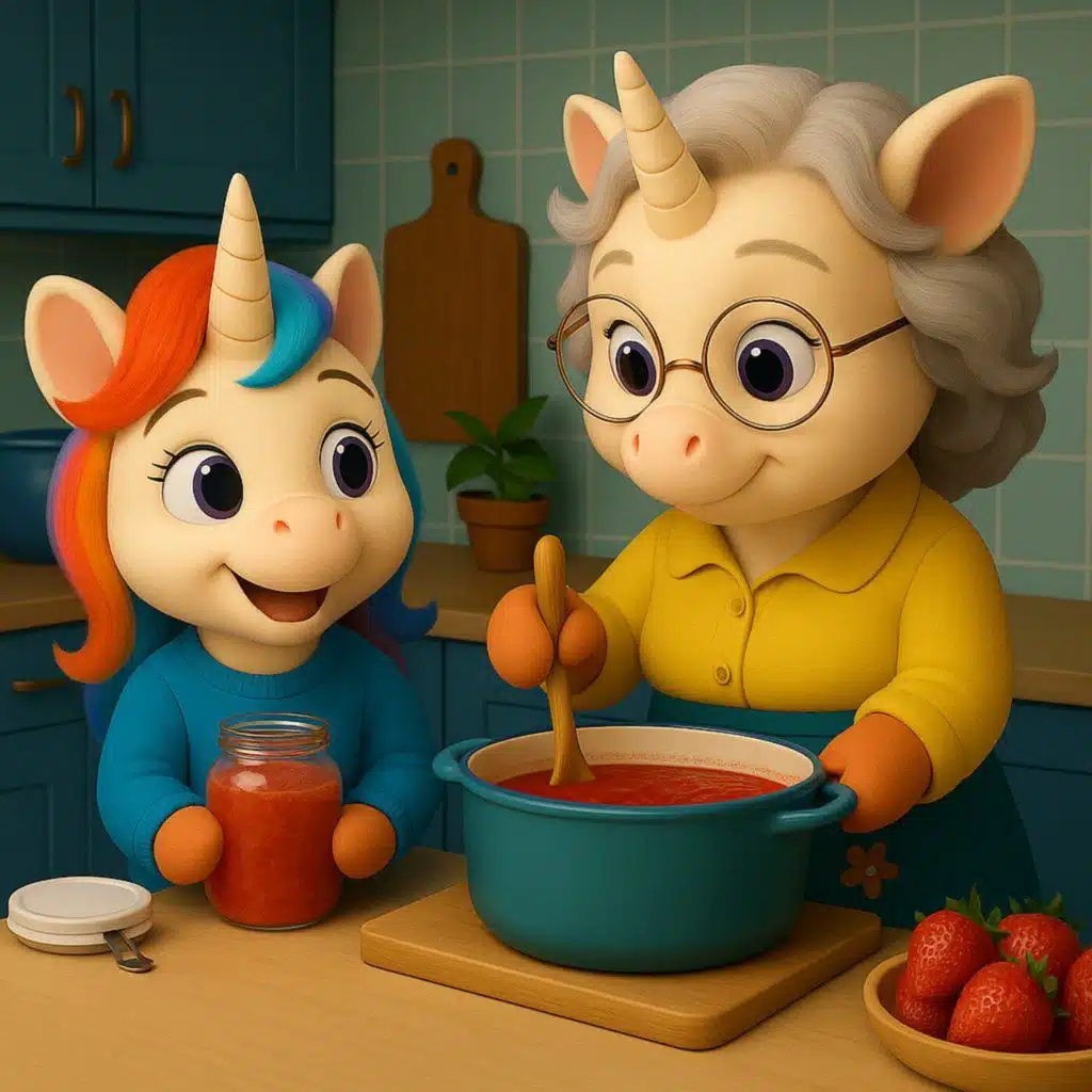 Petite Licorne cuisine avec Mamy