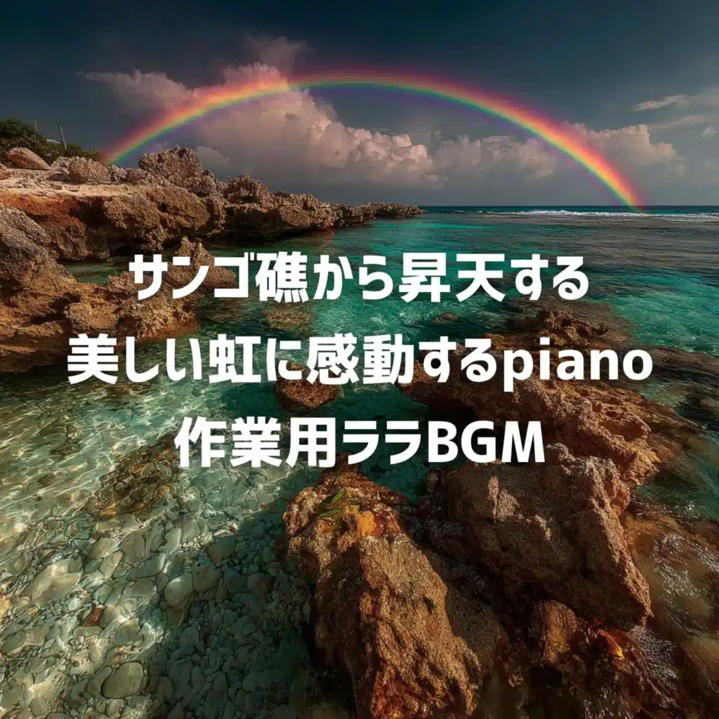 サンゴ礁から昇天する美しい虹に感動するpiano