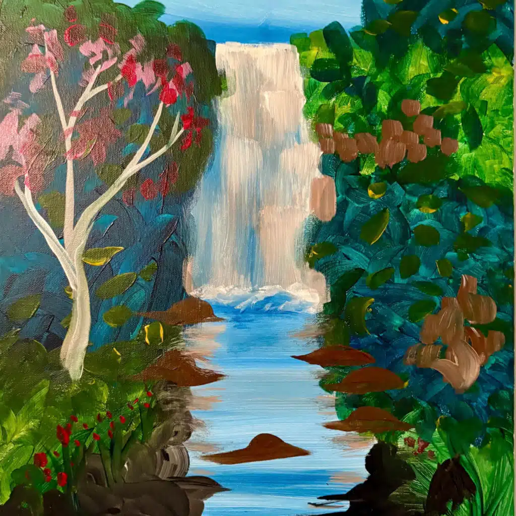Waterfalls And Painted Flowers