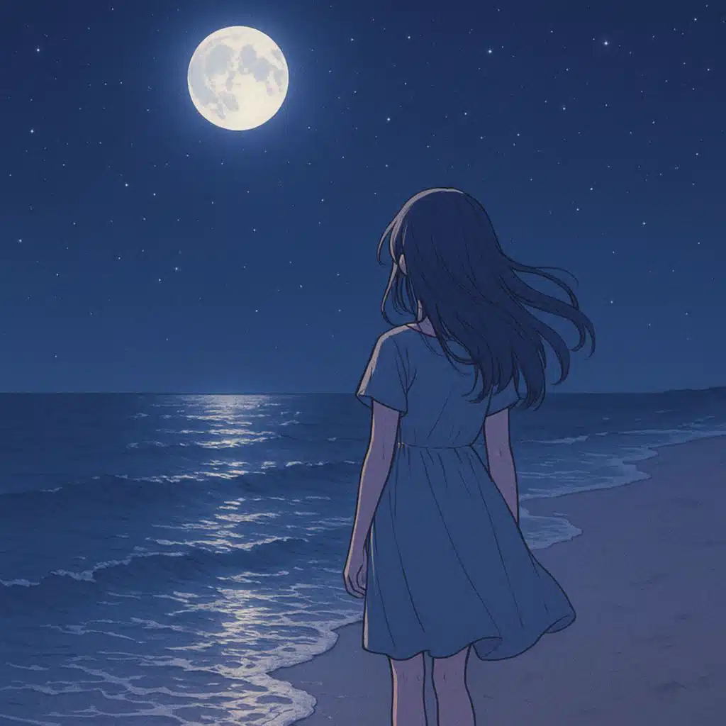 波打ち際で足跡を残しながら時の流れを感じる／Ocean LoFi