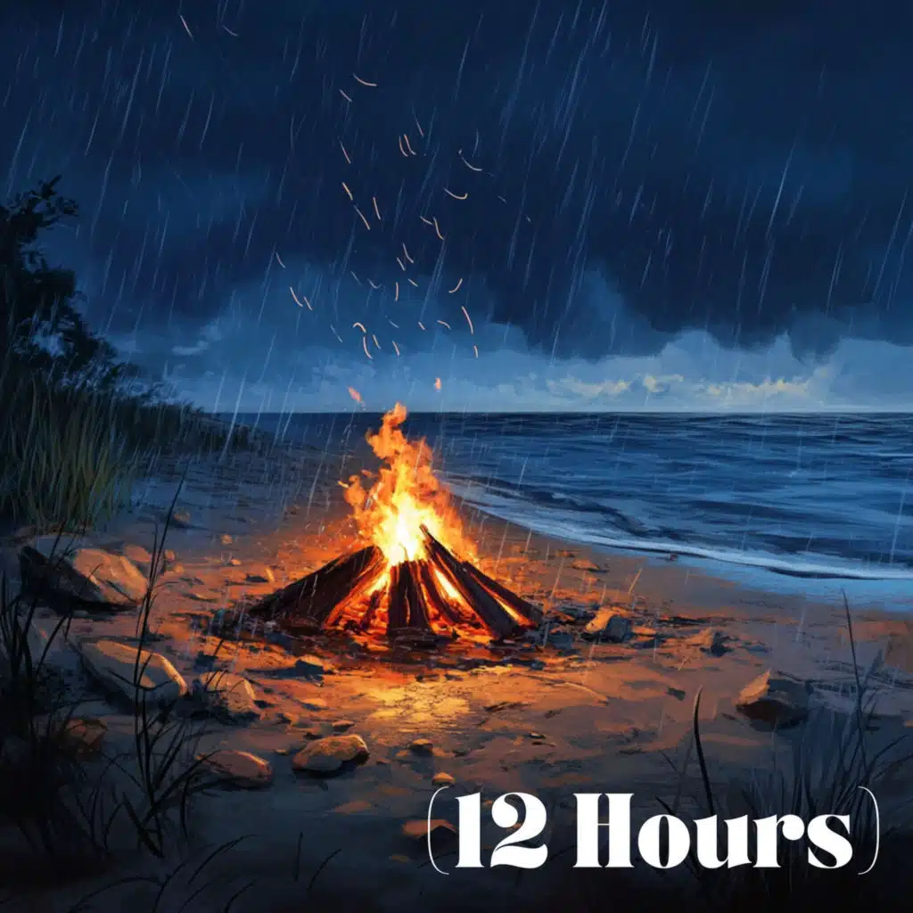 Rain Drizzling on Beach Campfire | Sleep Sound (12 Hours)