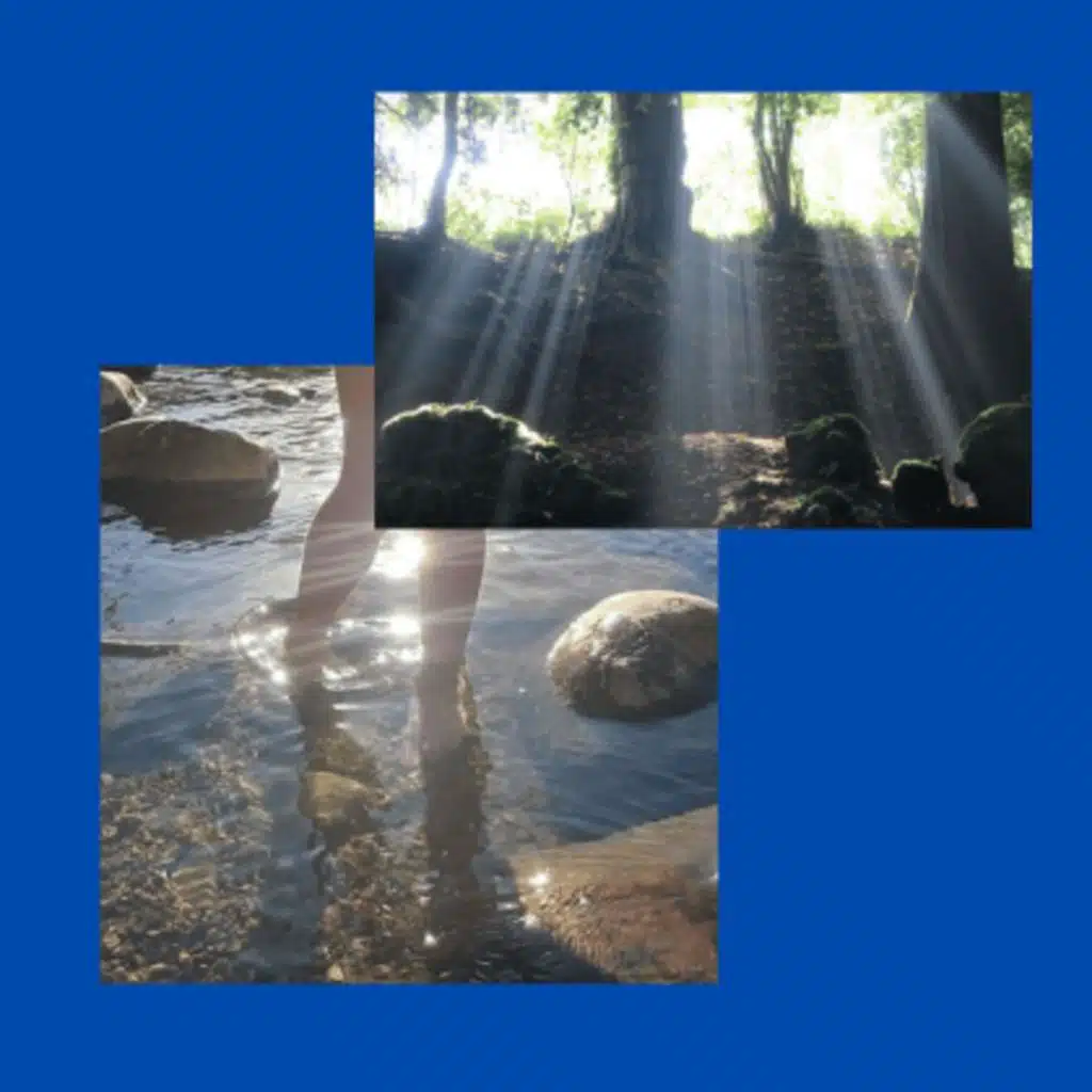 river, forest, blue sky