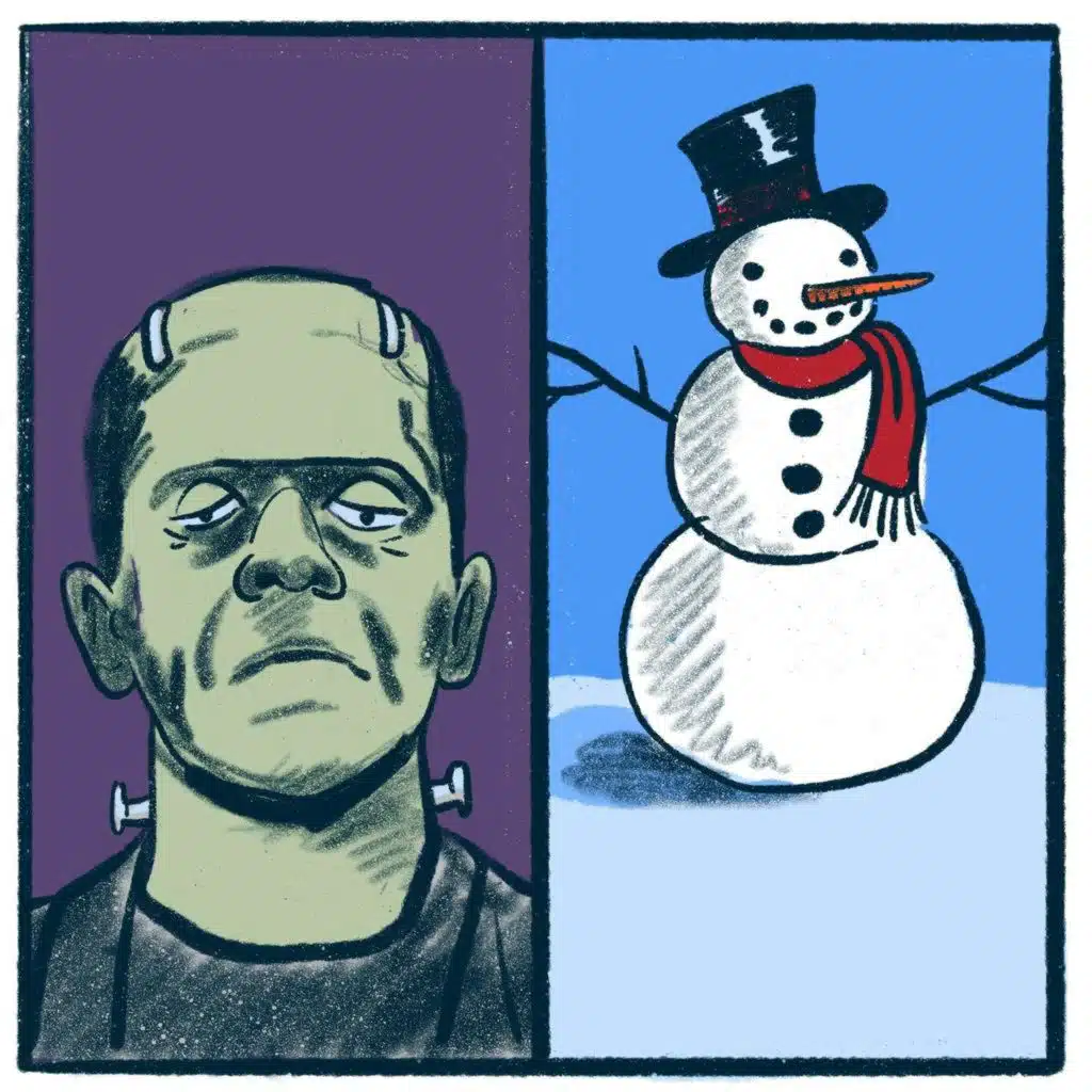 Frankenstein’s Monster vs. Frosty the Snowman: a chilling debate