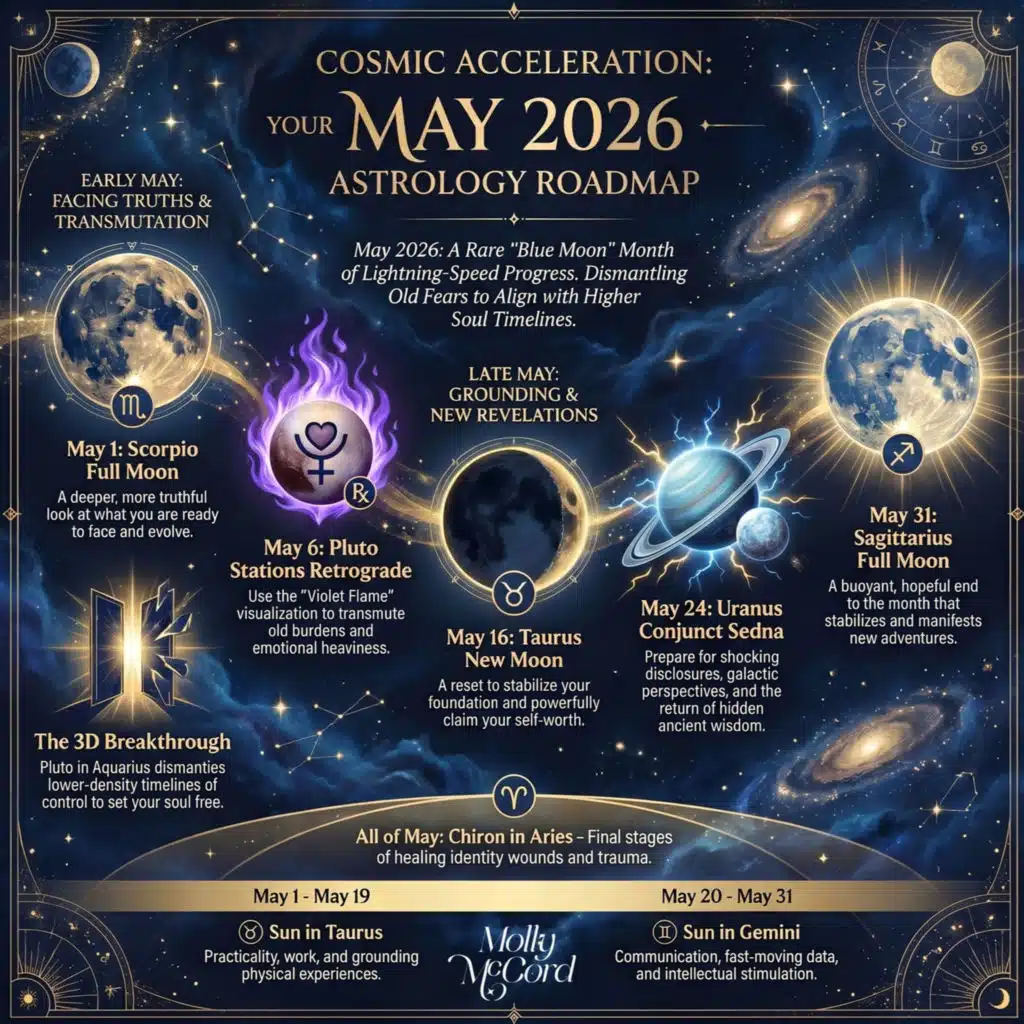 Major Astrology of May 2026 ~ Blue Moon Month, Uranus conj Sedna, Chiron last degrees Aries