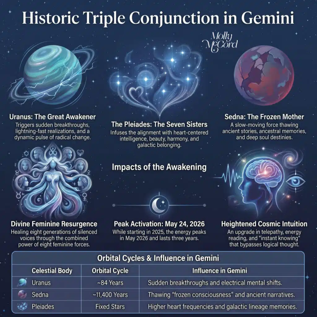 Once-A-Century Triple Conjunction! Uranus Sedna Pleiadean at 0/1 deg Gemini ~ 2026 Astrology