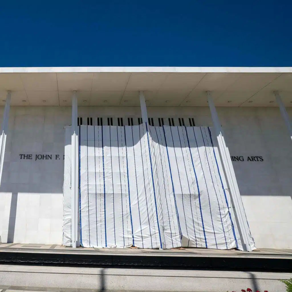 Shrouded from view, Trump's name removed from Kennedy Center