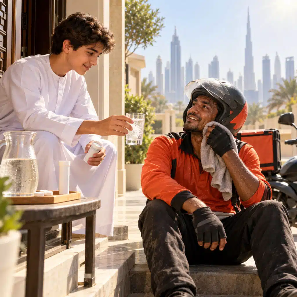 Dubai teenager tackles worker dehydration