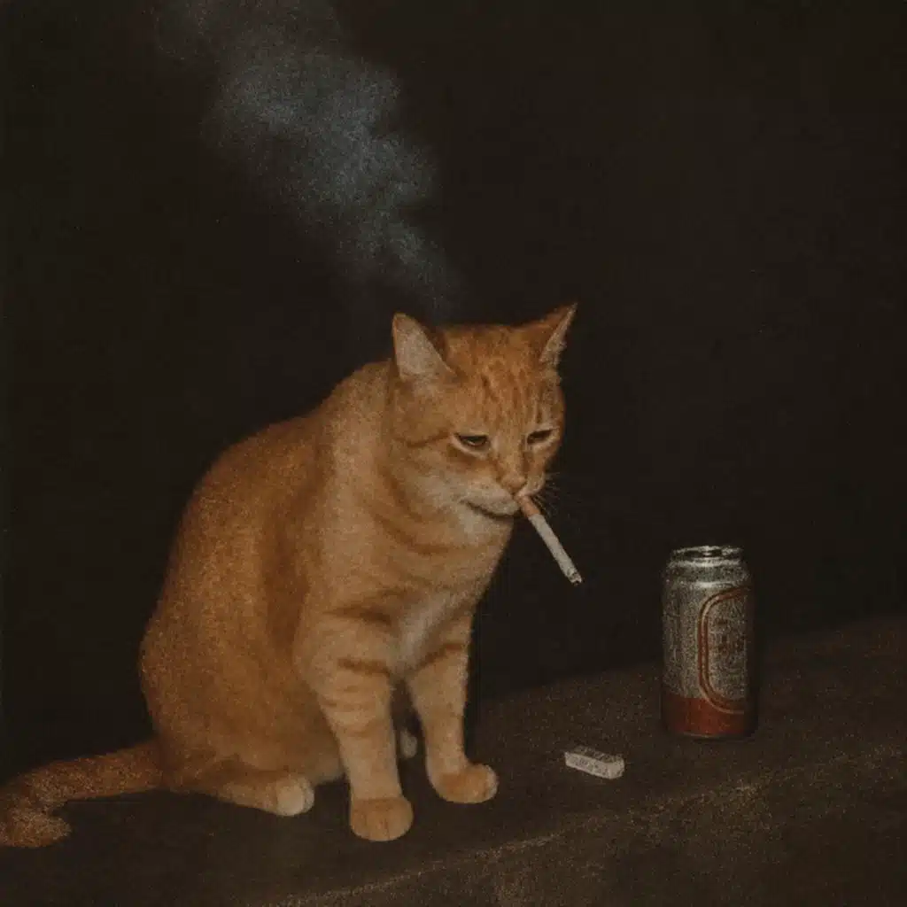 orange cat smoking cigarette Surreal Gicle Art Print  Chill Home Decor Orange Cat Smoking Cigar |